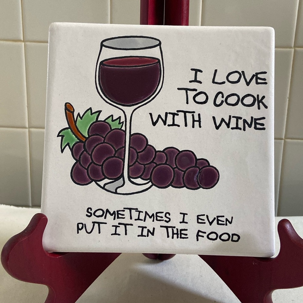 🍇I Love to Cook with Wine Ceramic Trivet Tile grapes 6x6 inch